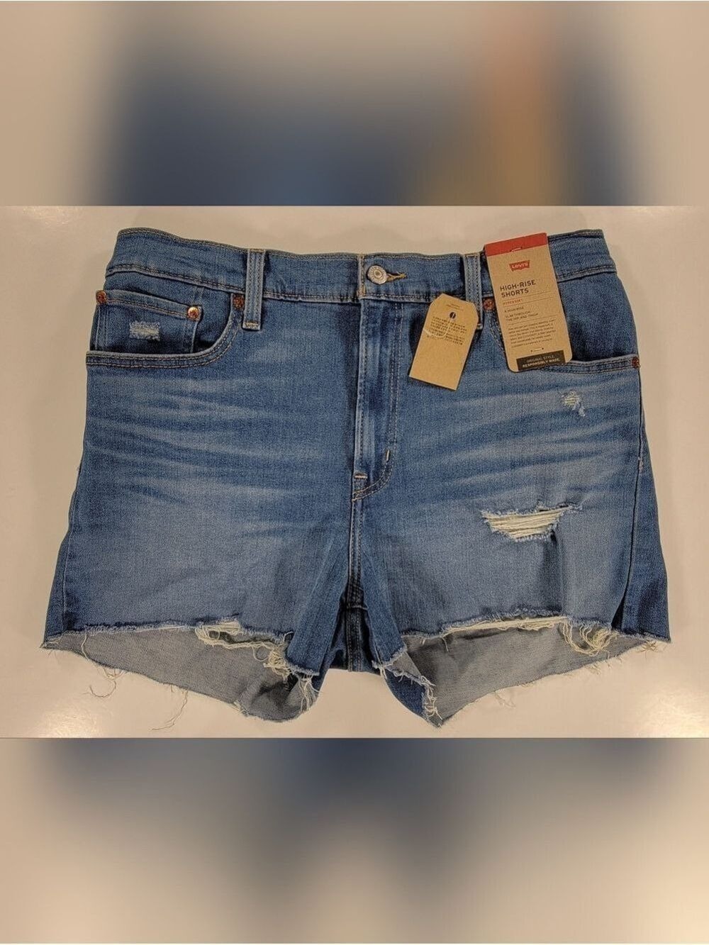 NEW Levi's Women's High-Rise Denim Blue Jean Shorts 14 32 NWT Stretch Cut-off